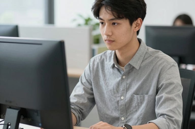 Estudante em frente do computador.