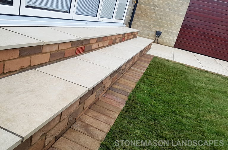 Colourful Garden Makeover Brick Seating Planer Bar New Lawn