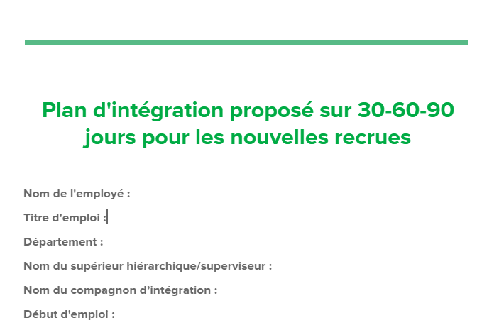 Modèle fiche d'intégration nouveau salarié word