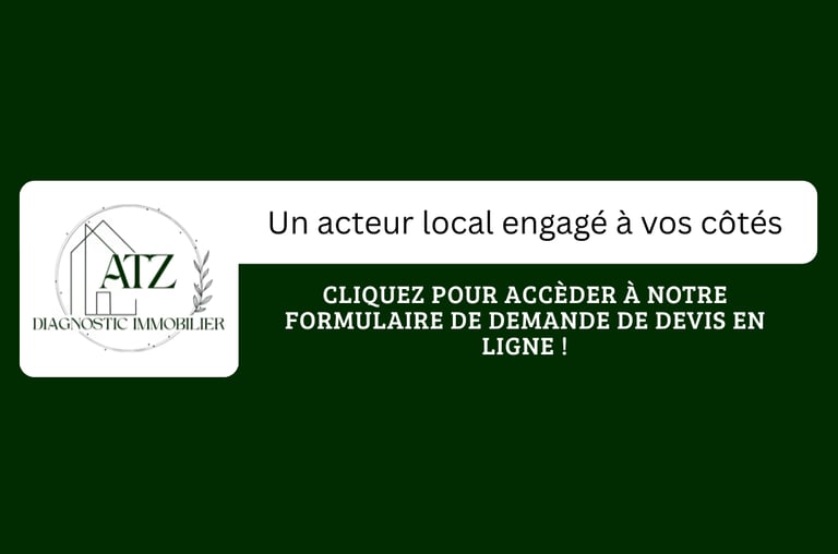 Slogan + Logo d'ATZ Diagnostic Immobilier bouton vers demande d'infos et/ou devis en ligne (mobile)