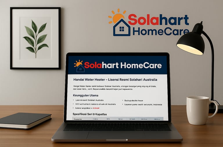 Logo solahart Home Care pada sebuah ruangan kerja yusuf