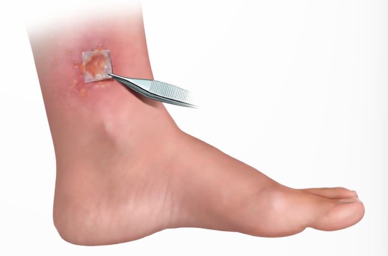Restorigin™ amniotic membrane applied to a leg ulcer