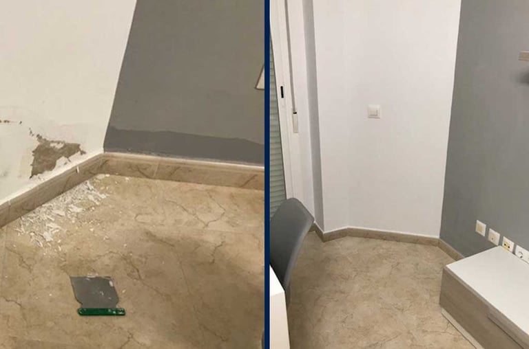 Alisado y reparación de paredes en vivienda en Cáceres antes de pintar