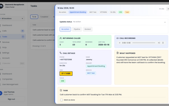 ai-receptionist-garage-booking-dashboard