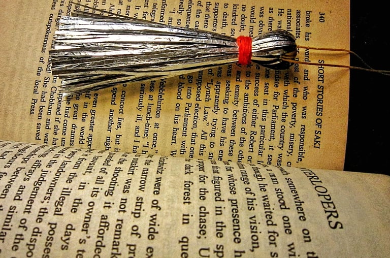 Recycle plastic silver tassel on the book