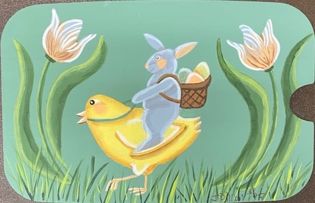 Spring Ride Easter Chick rabbit flower