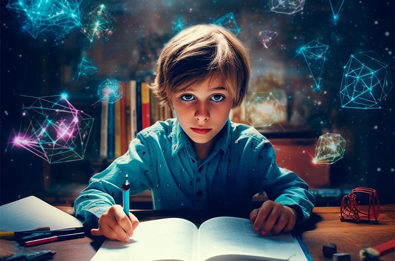 imagem de um garoto estudando com auxílio da inteligência artificial