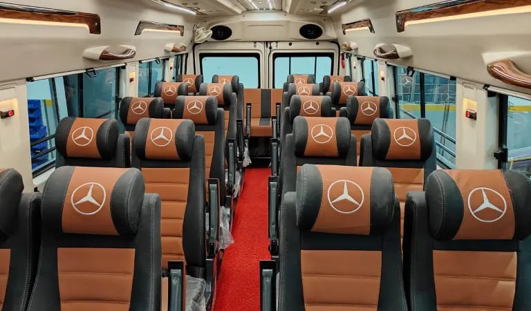 20 seater tempo traveller interior for rent in Delhi suitable for corporate and outstation trips