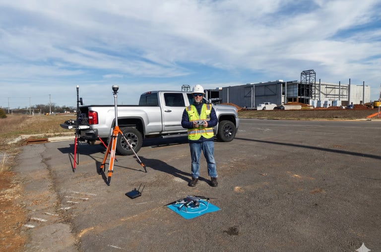 RTK drone mapping field setup in Murfreesboro Tennessee bucces construction site