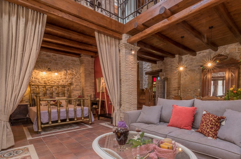 Gathering area of all staying in two floor house with loft, Villa Galanoussa Zakynthos