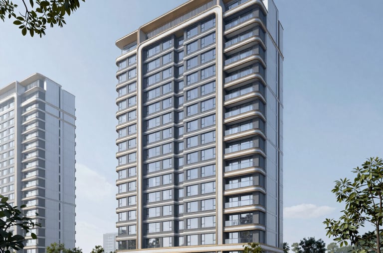 Construction site showing workers and modern building structures