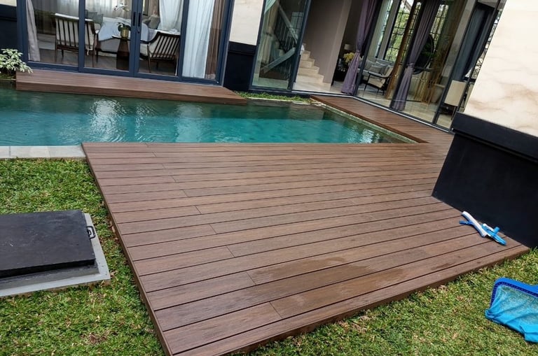 Anti-slip WPC decking for swimming pool area