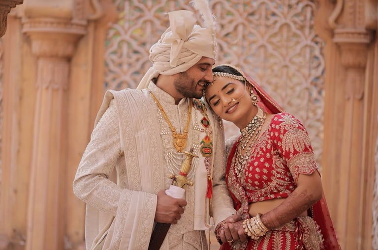 Bride and groom wedding portrait with bridal HD makeup in Vadodara & Best Wedding Couple Photoshoot