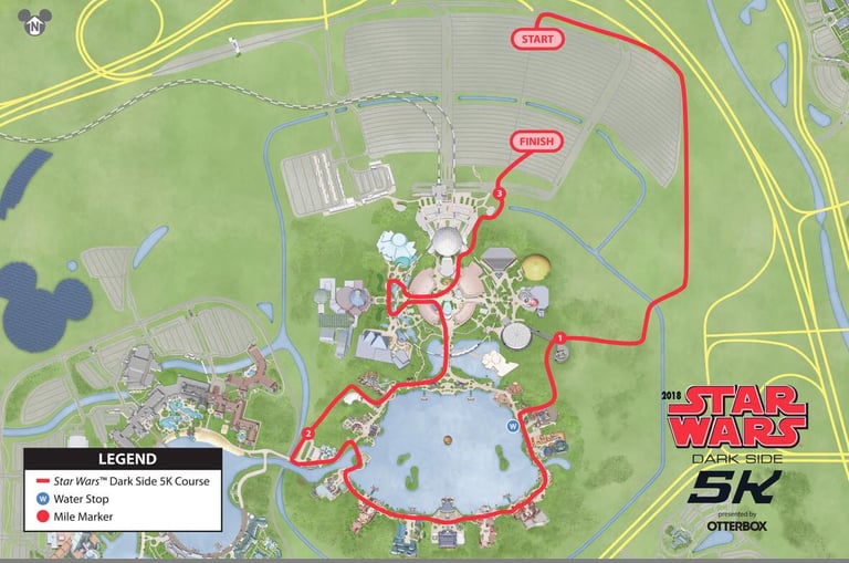 2018 runDisney Star Wars The Dark Side Half Marathon Weekend 5K Course Map