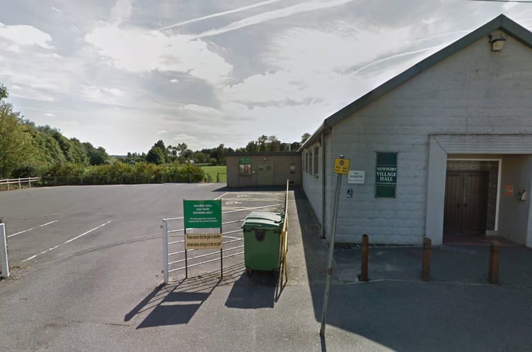 Exterior of Newport Village Hall in Newport near Saffron Walden showing parking area and entrance to baby & toddler venue
