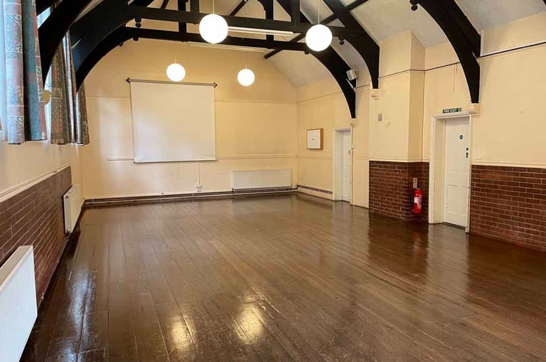 St Mary’s Parish Rooms hall interior in Saffron Walden where Tinies baby and toddler group takes place