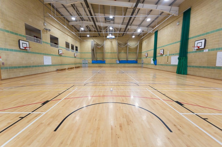 Indoor sports hall at Saffron Walden County High School where Ruggerbugs toddler classes take place