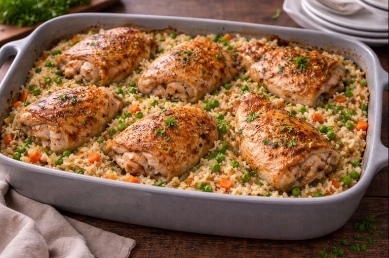 Chicken and rice bake in pan
