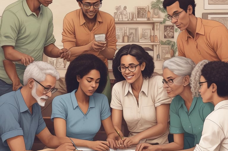 Artisans at work creating beautiful fiber art pieces in a bright studio.