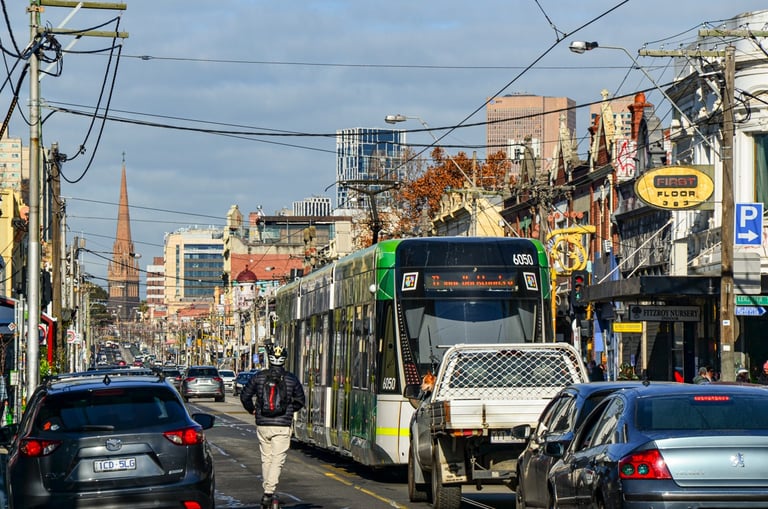 Tram 11 on Brunswick Street in Fitzroy, Melbourne