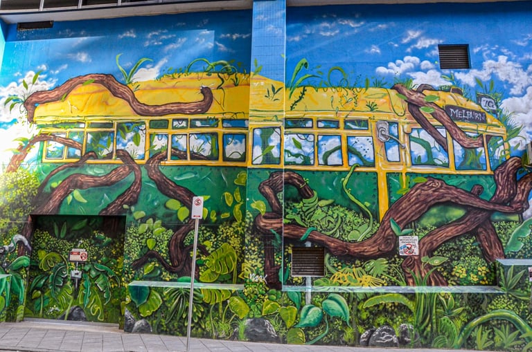 Mural by Mike Makatron on Gallaghers Place in the CBD of Melbourne