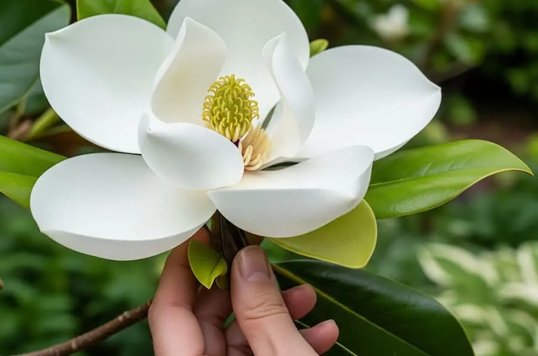 Preciosa flor blanca pura y aromática de Magnolio grandiflora