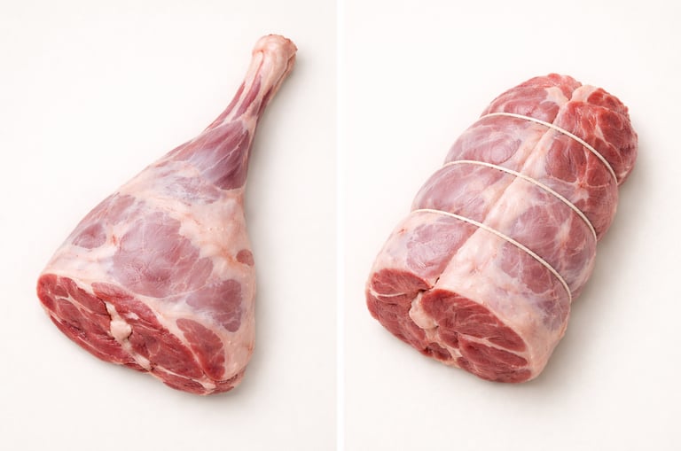 Raw lamb leg cut, fresh whole hind leg portion of lamb meat