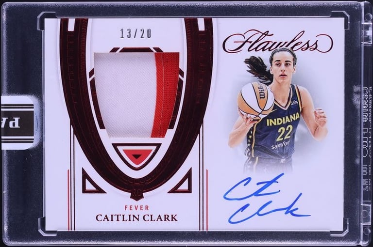 "Caitlin Clark rookie autograph card featuring on-card signature and official RC logo."