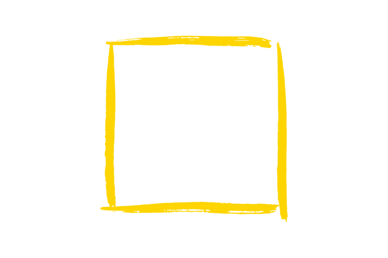 Hand-drawn yellow square frame with a brush stroke texture isolated on a black background.