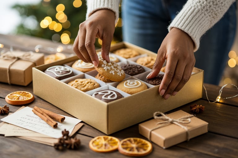 a person is holding a box of cookies