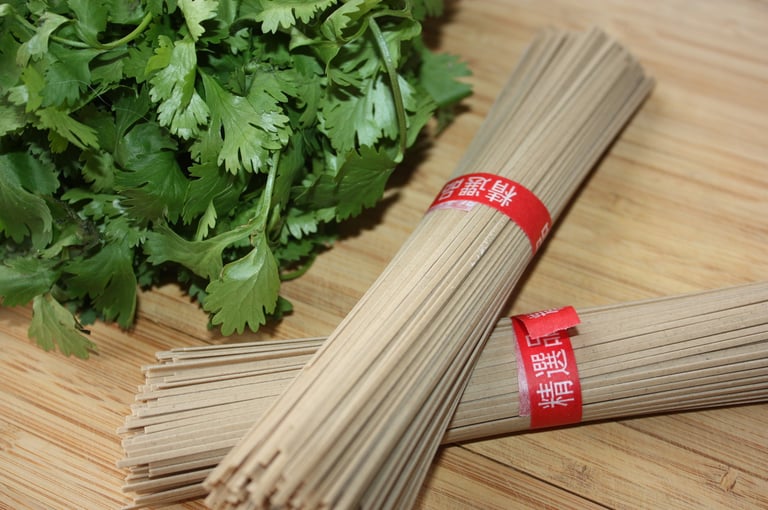 soba noodles and cilantro