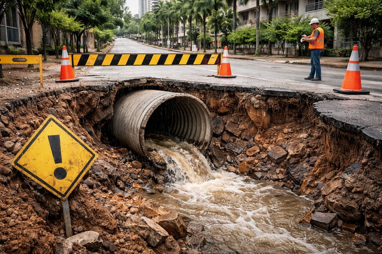Bueiro tubular em via urbana