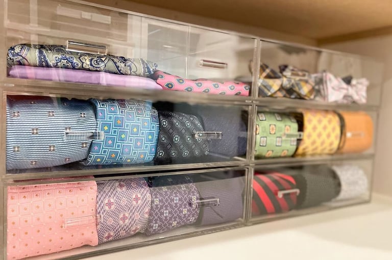 Acrylic drawer organization for ties and accessories