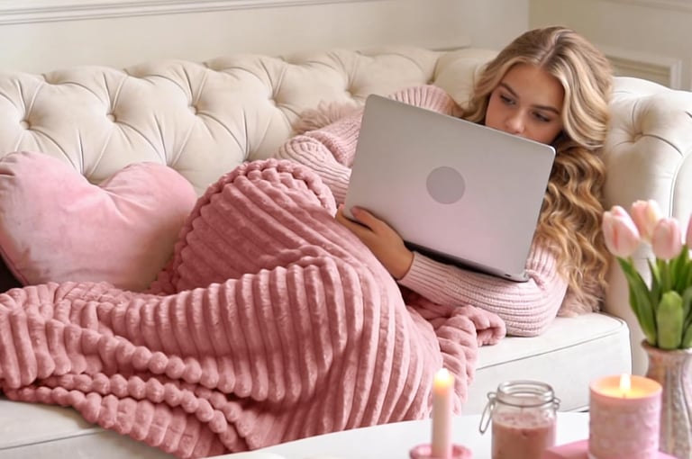 Throw blankets, cozy aesthetic decor.