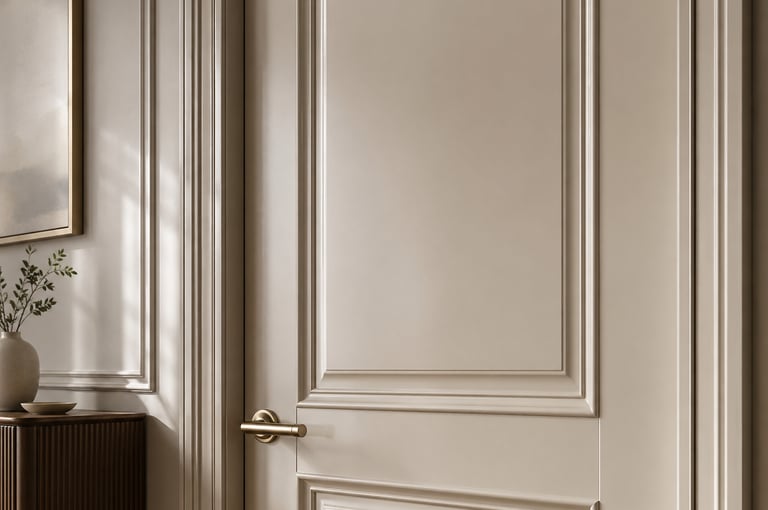Composite lacquered interior door with soft painted finish and panel design