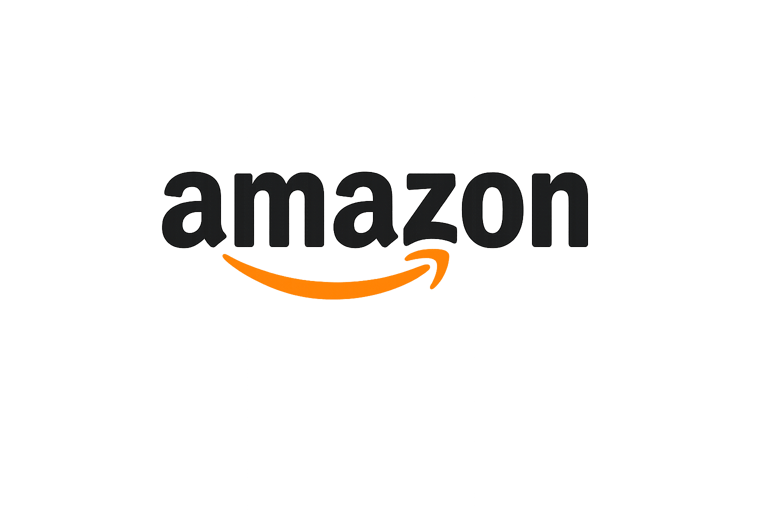 The official Amazon logo featuring dark grey text and an orange smile arrow on a black background.