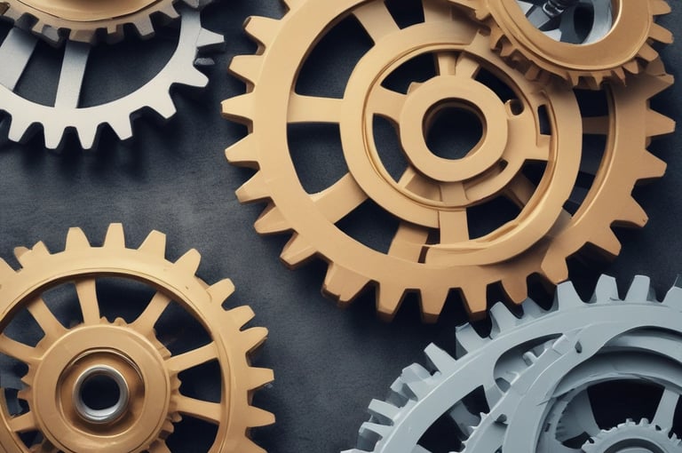 A network of interconnected gears symbolizing efficient, repeatable systems working in harmony.