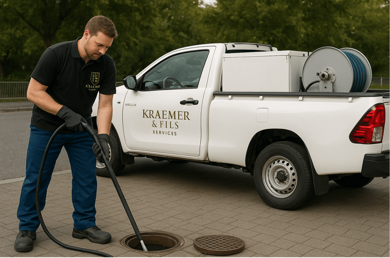 a man in a black shirt is cleaning a truck