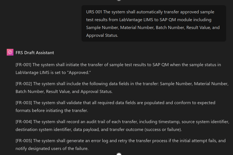 Example of Functional Requirment draft generation with less prompt