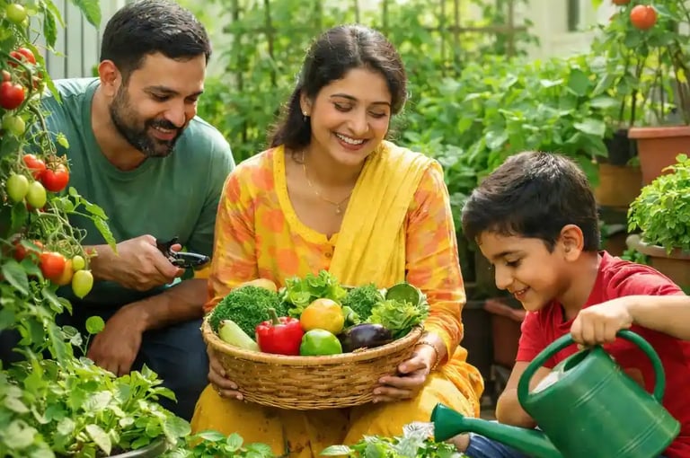 Home kitchen garden growing fresh vegetables in small space