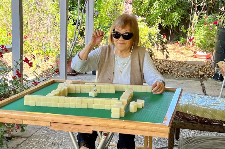Mom getting ready for a Mahjong class