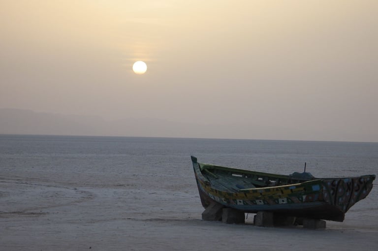 The lonely boat lost on a sea of salt, Tunisia
