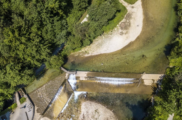 a river that flows over the spillway