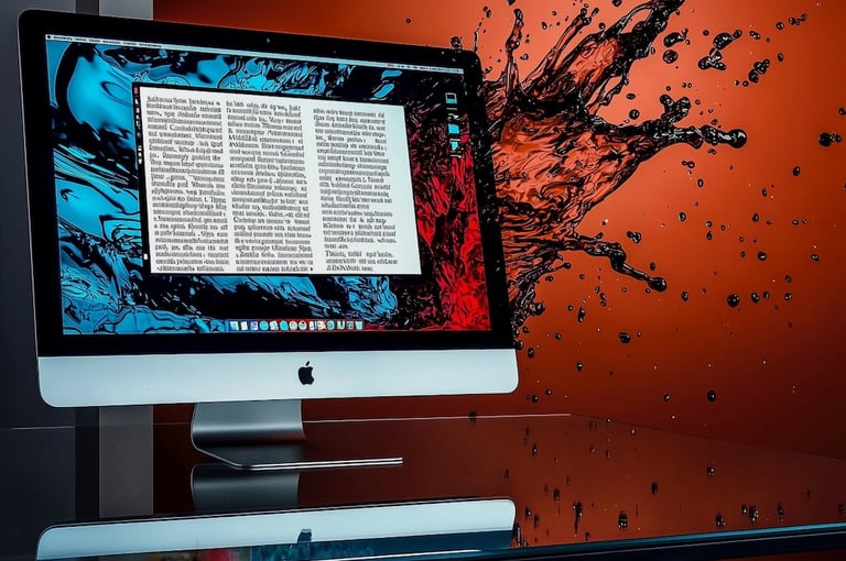 iMac computer on desktop with text onscreen