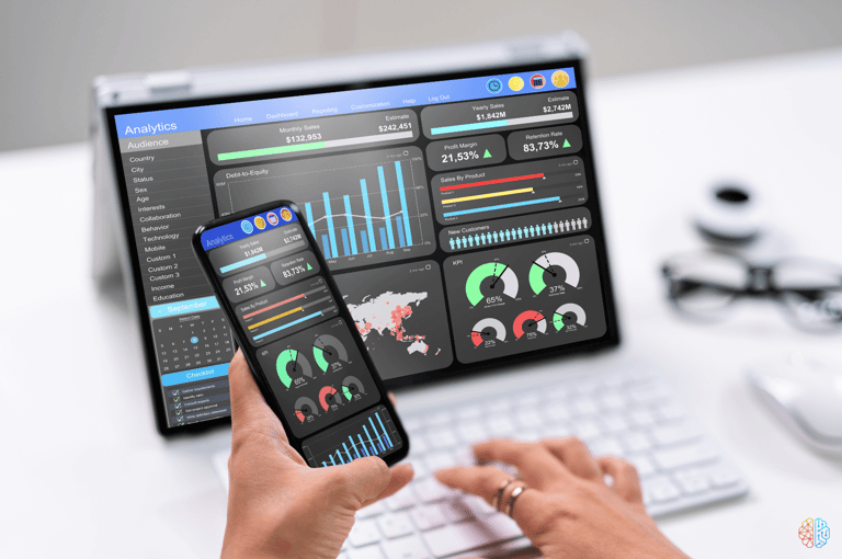 Curso de Power Bi: Dashboad interativo na tela do laptop e do celular