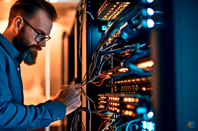 Curso de Manutenção de Computadores: Profissional trabalhando em uma infraestrutura de redes