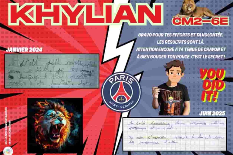 Voici le diplôme donné à Khylian à la fin de sa rééducation de graphopédagogie.