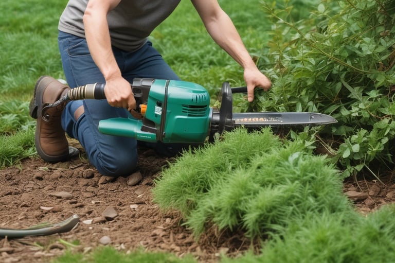 cutting a bush 