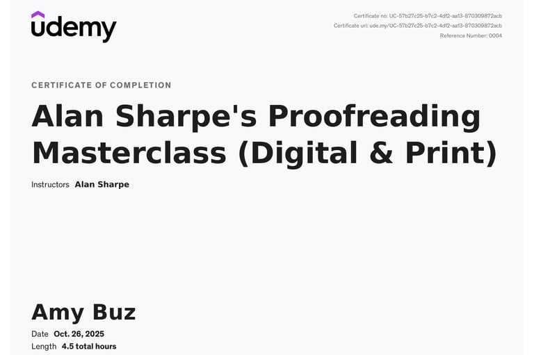 Proofreading Masterclass Certificate