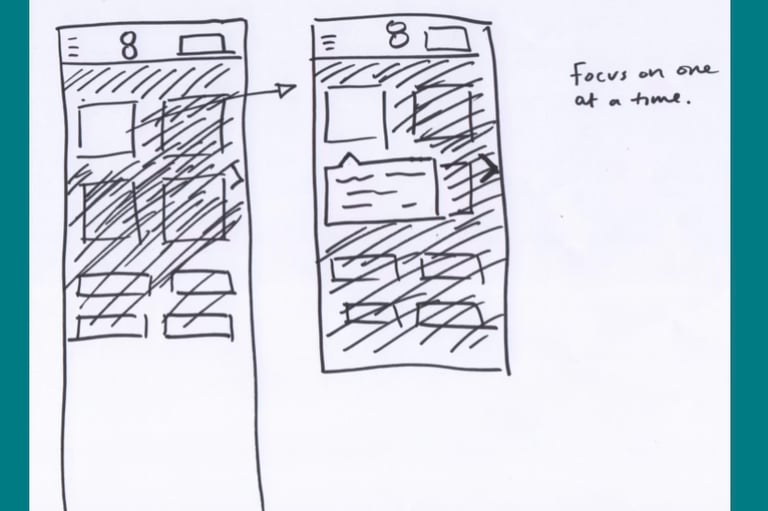 Sketch of idea focusing on one tile at a time in the app.
